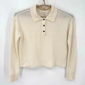 Anthropologie Pilcro 100% Cashmere Jensen Sweater Polo Oversized Ivory Size XS